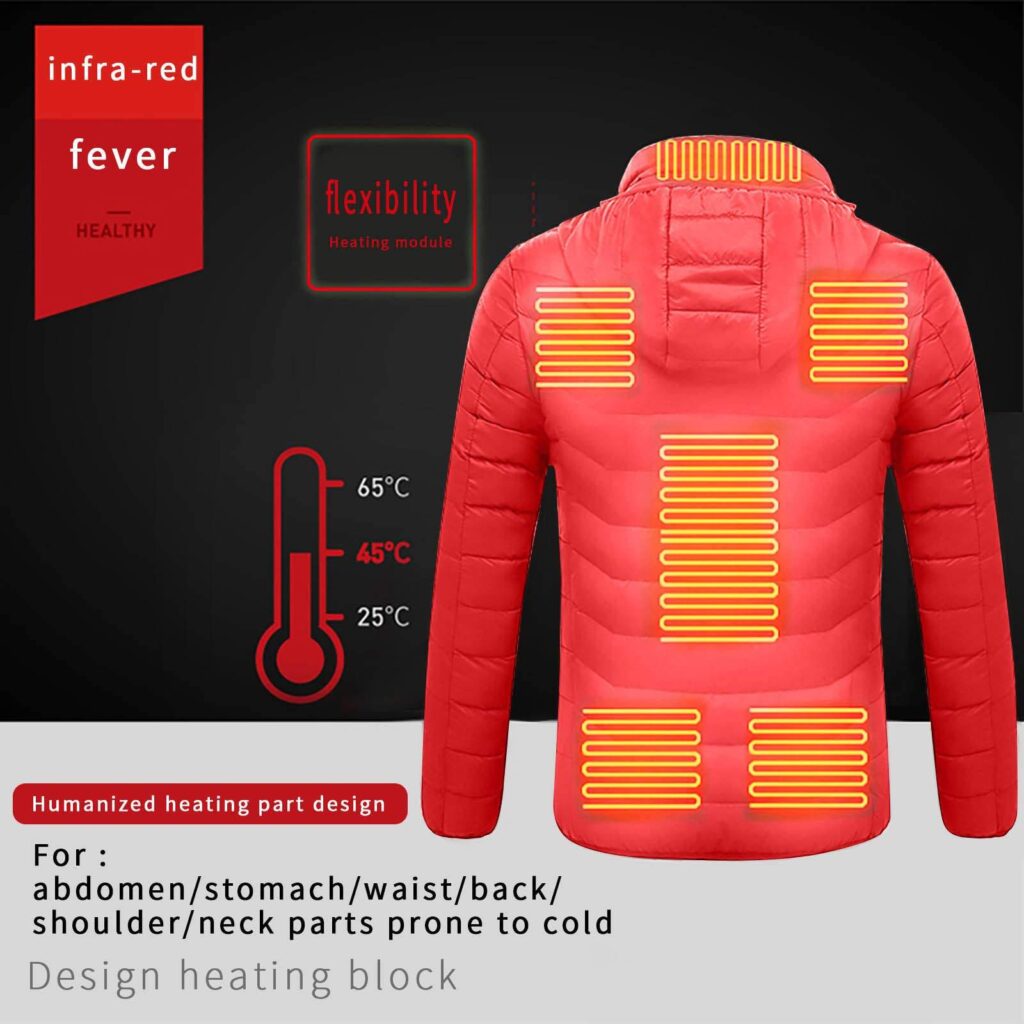 Women's Heated Jacket Long Sleeve Winter Warm USB Heating Coat with Hood, Windproof Down Coat for Outdoor